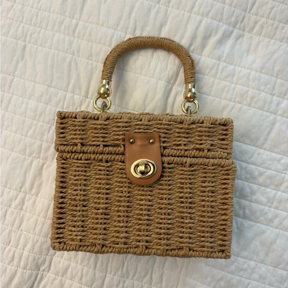 Raffia Top Handle Woven Straw Bag - Picture 1 of 4